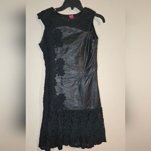 Rare 90’s Save The Queen Italy Black Leather Blend Stitched Designer Dress